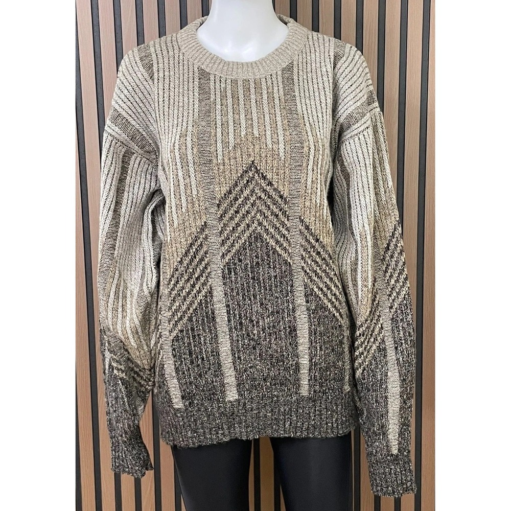 London Fog Men's‎ L Brown Sweater Wool Pullover Aztec Striped Vintage 80s